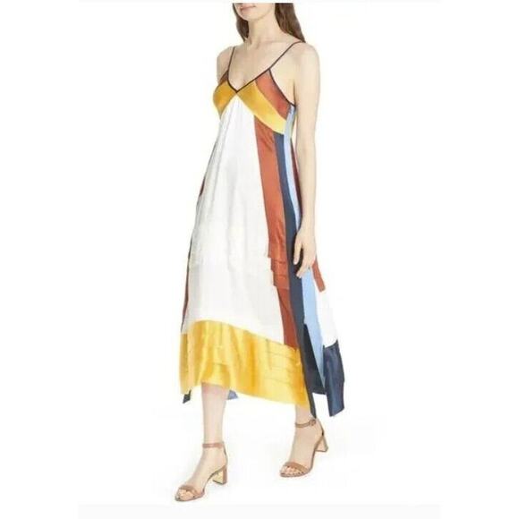 NWT Tory Burch Sasha Color-Block Silk Crepe De Chine Maxi Dress Sz 10 #2B502 - Picture 4 of 12